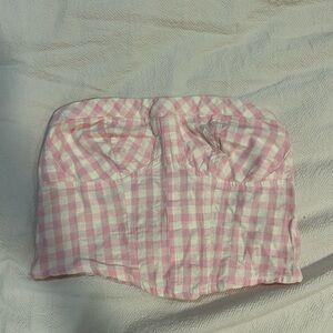 Free People Pink and White Gingham Bustier Crop Top